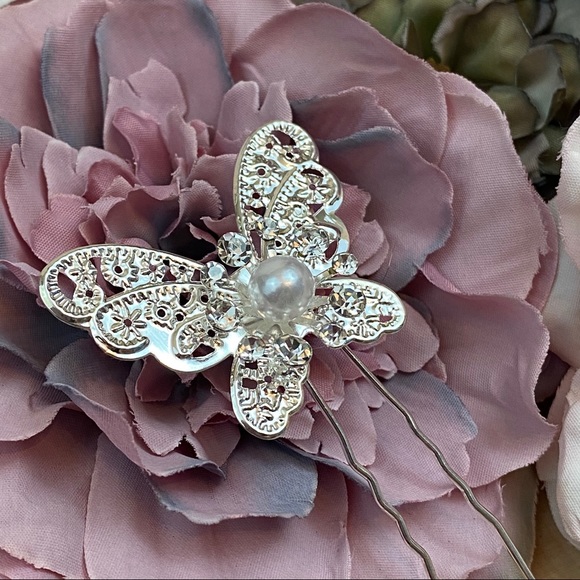 4 Pcs Crystal Butterfly Bridal Hair Pin Set - Picture 11 of 15